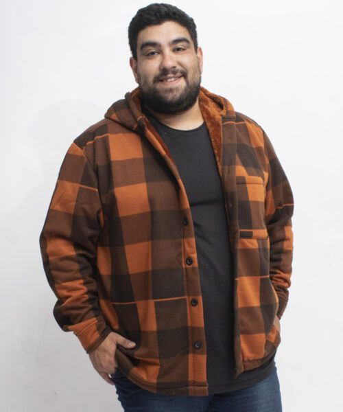 CAMISACO A CUADROS CON PIEL Y CAPUCHA