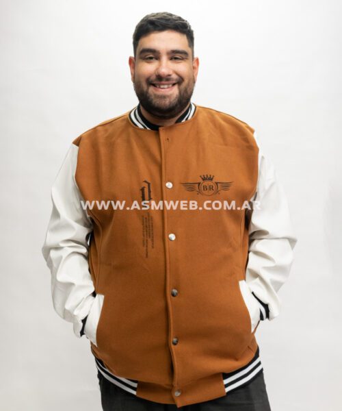 CAMPERA UNIVERSITARIA PAÑO CON MANGA ECOCUERO