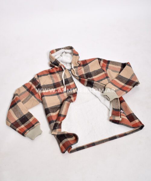 CAMPERA CANGURO CON CORDERITO CUADRO CHICO