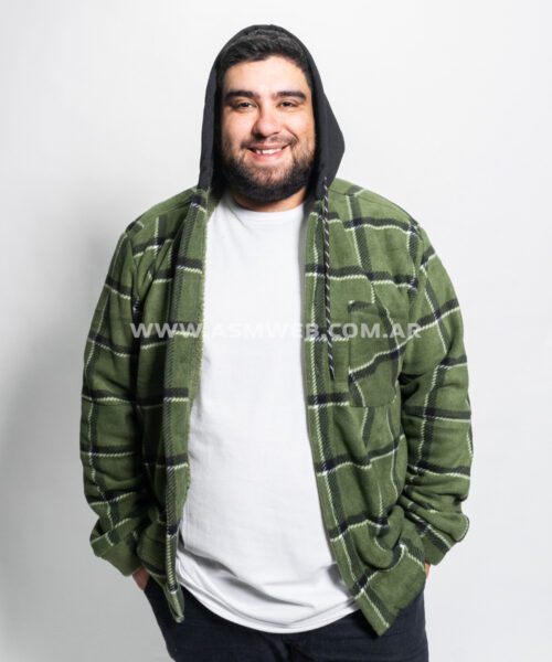 CAMISACO POLAR CON CORDERITO Y CAPUCHA CUADROS